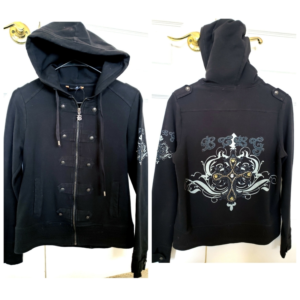 BCBG Rhinestone Y2K Studded Moto Jacket Hoodie